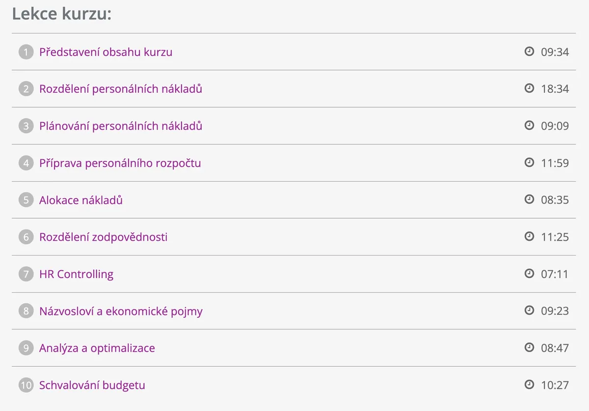 Ukázka z lekcí kurzu Řízení personálních nákladů