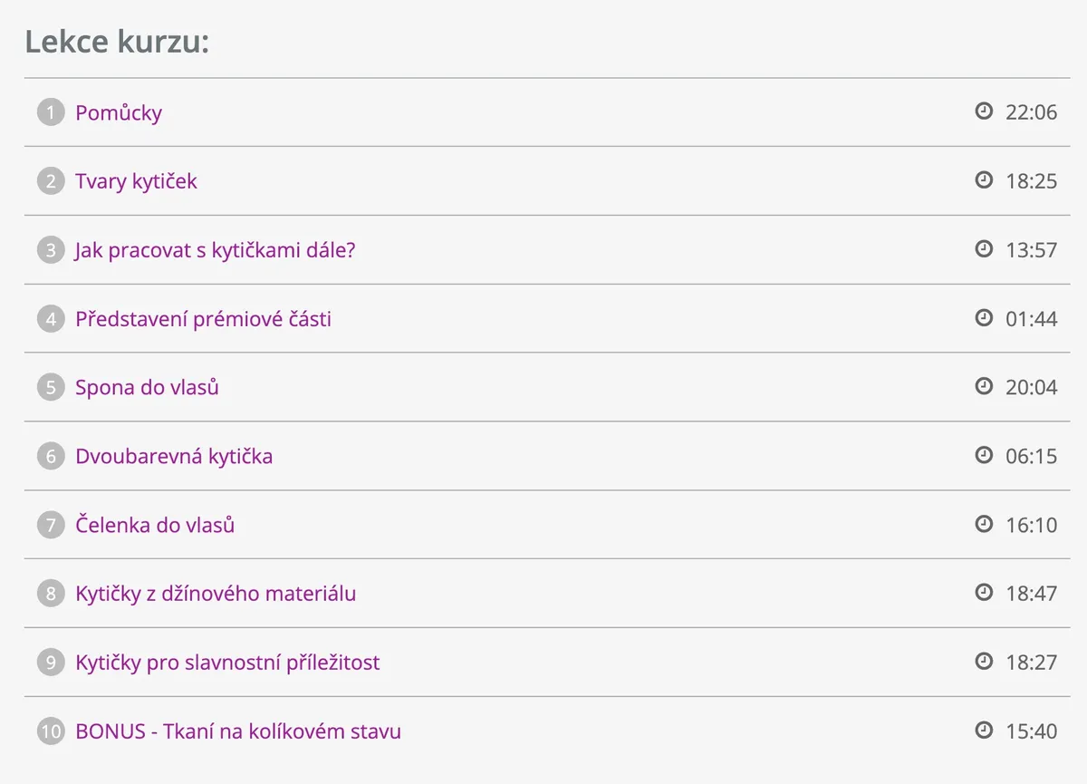 Ukázka z lekcí kurzu Kanzashi textilní kytičky
