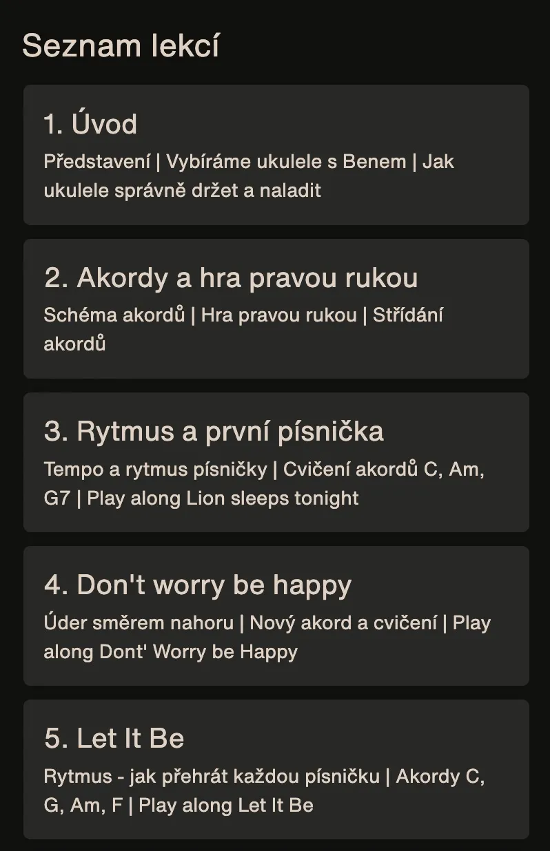 Ukázka z lekcí online kurzu Ukulele pro začátečníky od Kláry Kubištové