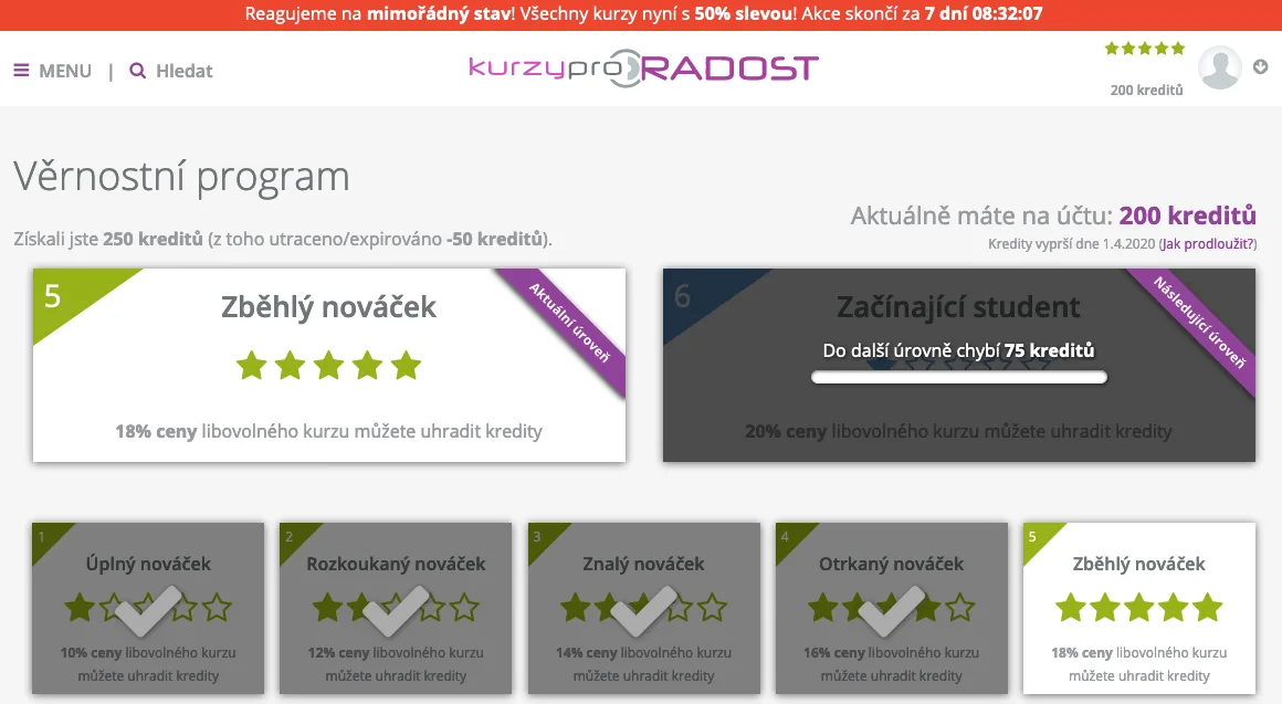 Věrnostní program Kurzy pro radost: jak získat slevu až 90 %