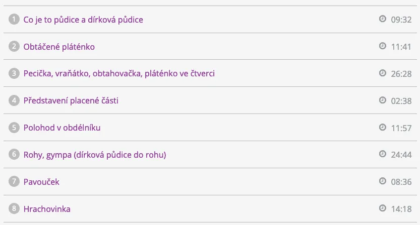 Hotové paličkované výrobky vytvořené podle pokročilého kurzu