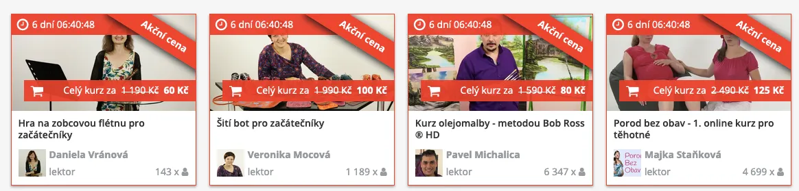 Konečné ceny kurzů po uplatnění slevy 90 procent na Kurzy pro radost