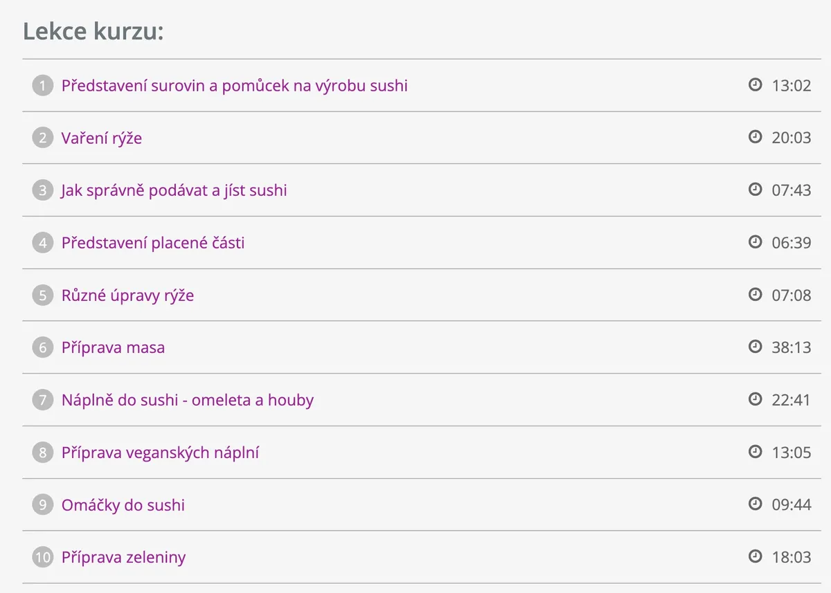 Detail přípravy náplně a zeleniny do sushi v online kurzu